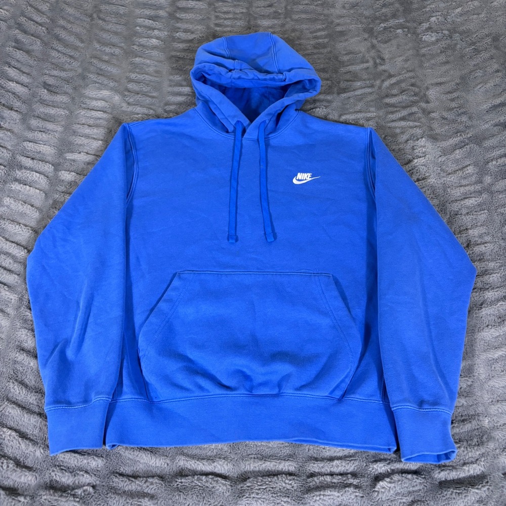 Nike Club Fleece Hoodie Blue Embroidered Swoosh Pullover BV2654-403 Mens Small